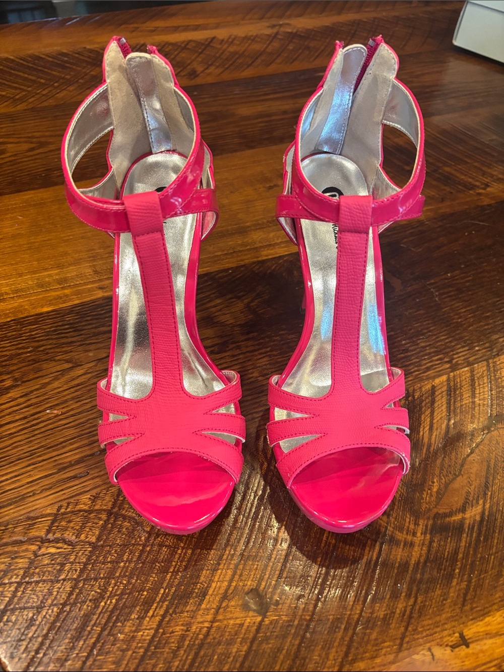 Michael Antonio Bright Pink T-Strap High Heel Sandals
